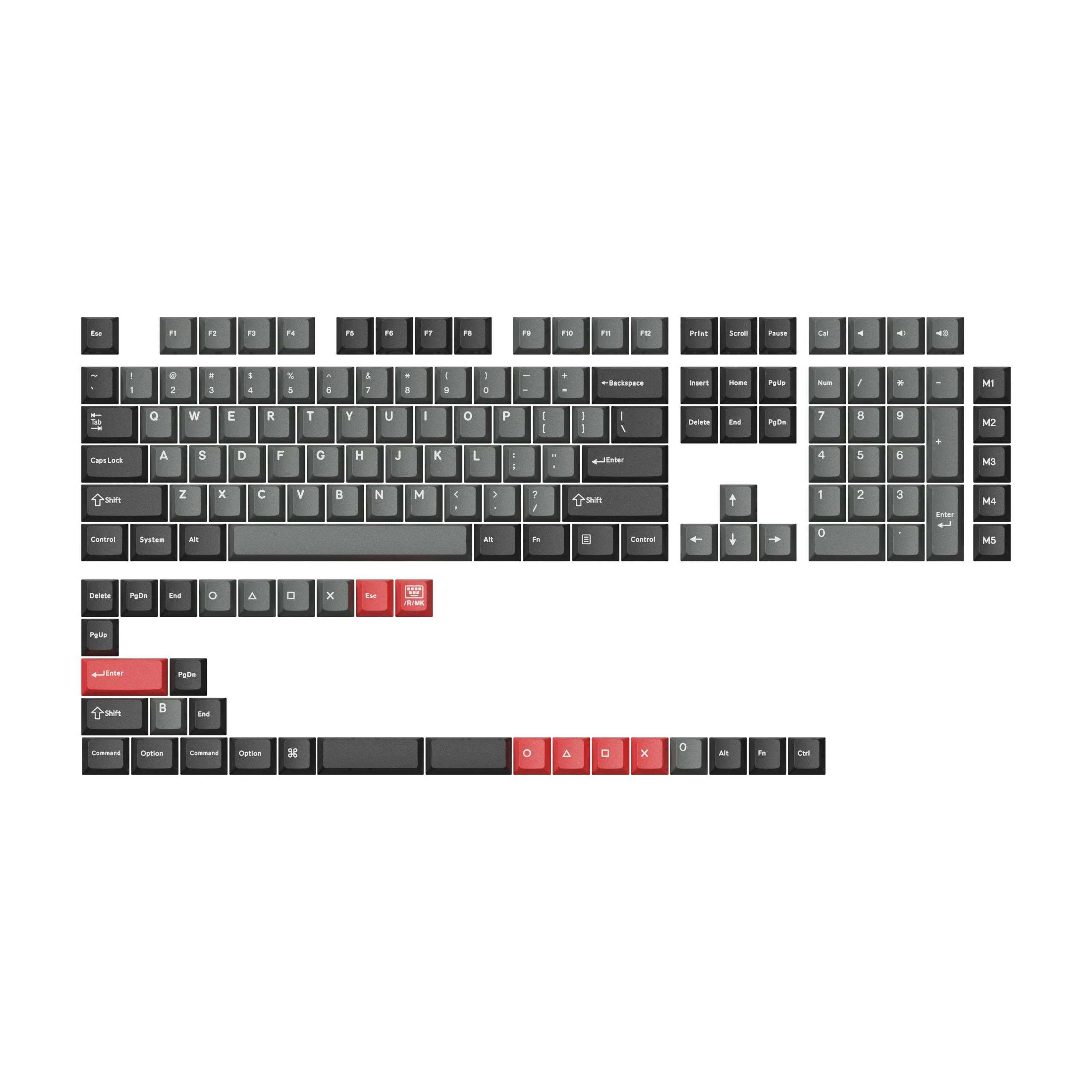 Cherry Profile Double-Shot PBT Full Set Keycaps - Dolch Red, Gray White Mint, Blue Black Yellow - Image 3