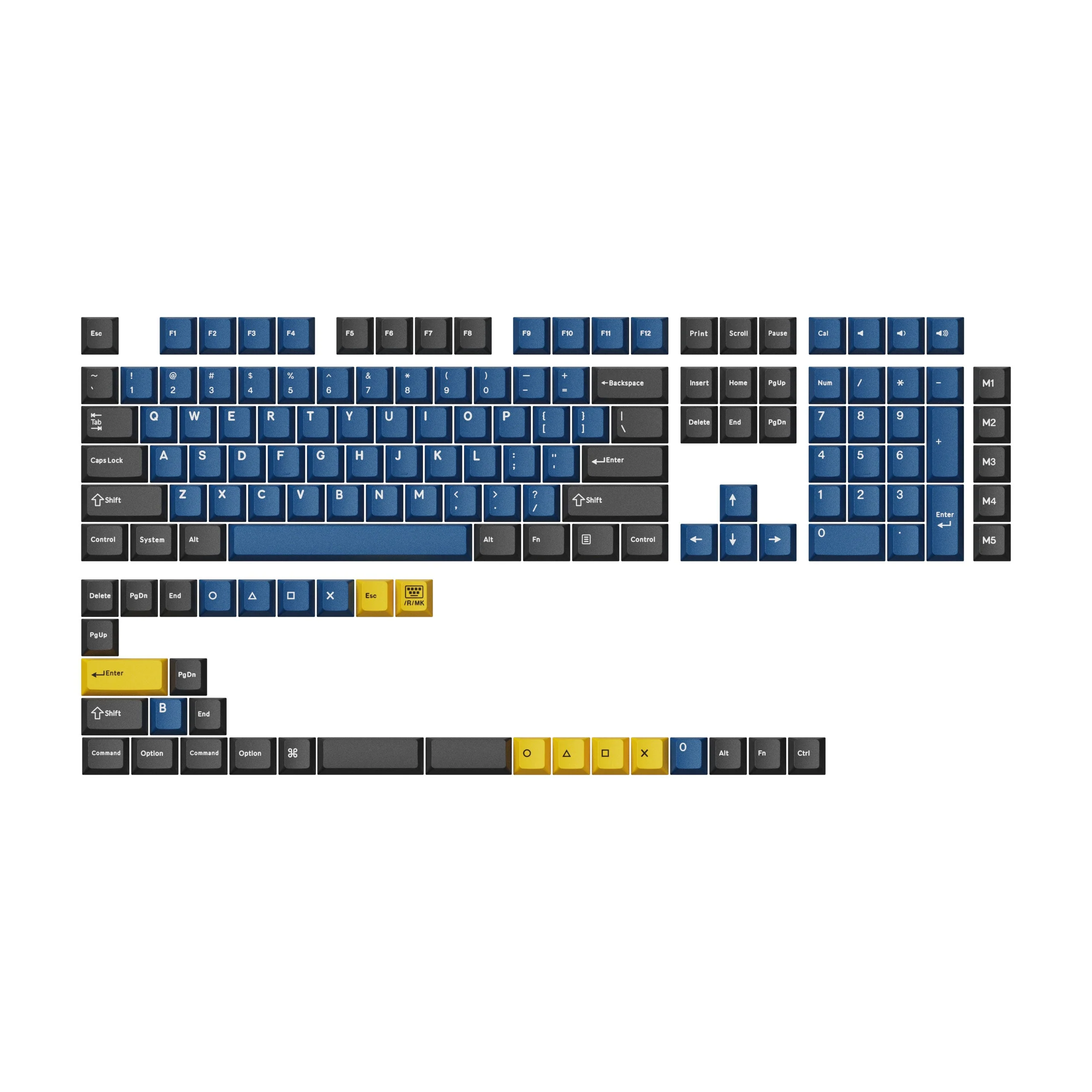 Cherry Profile Double-Shot PBT Full Set Keycaps - Dolch Red, Gray White Mint, Blue Black Yellow - Image 5